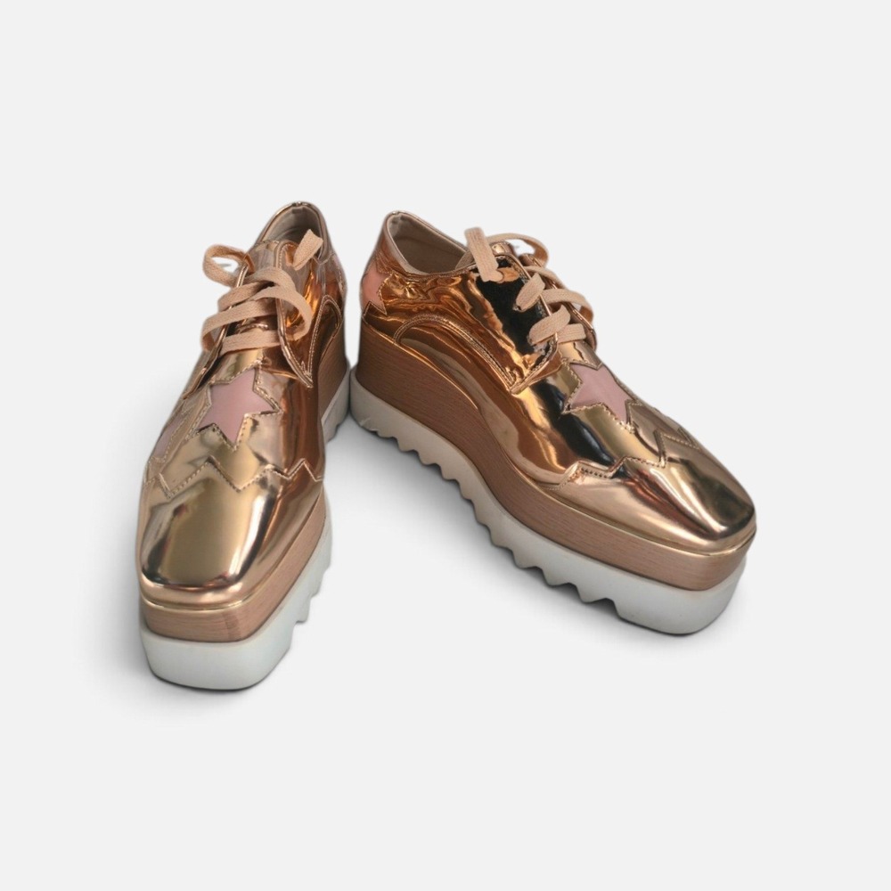 Daiyaer NWOT Rose Gold Platform Oxfords Star Creeper Wedge Shoes Size 37